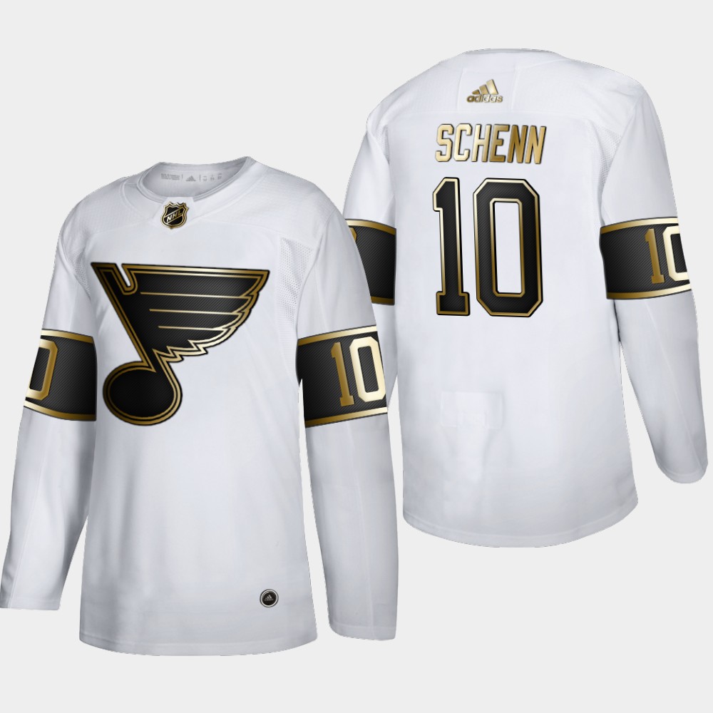 Cheap St. Louis Blues 10 Brayden Schenn Men Adidas White Golden Edition Limited Stitched NHL Jersey
